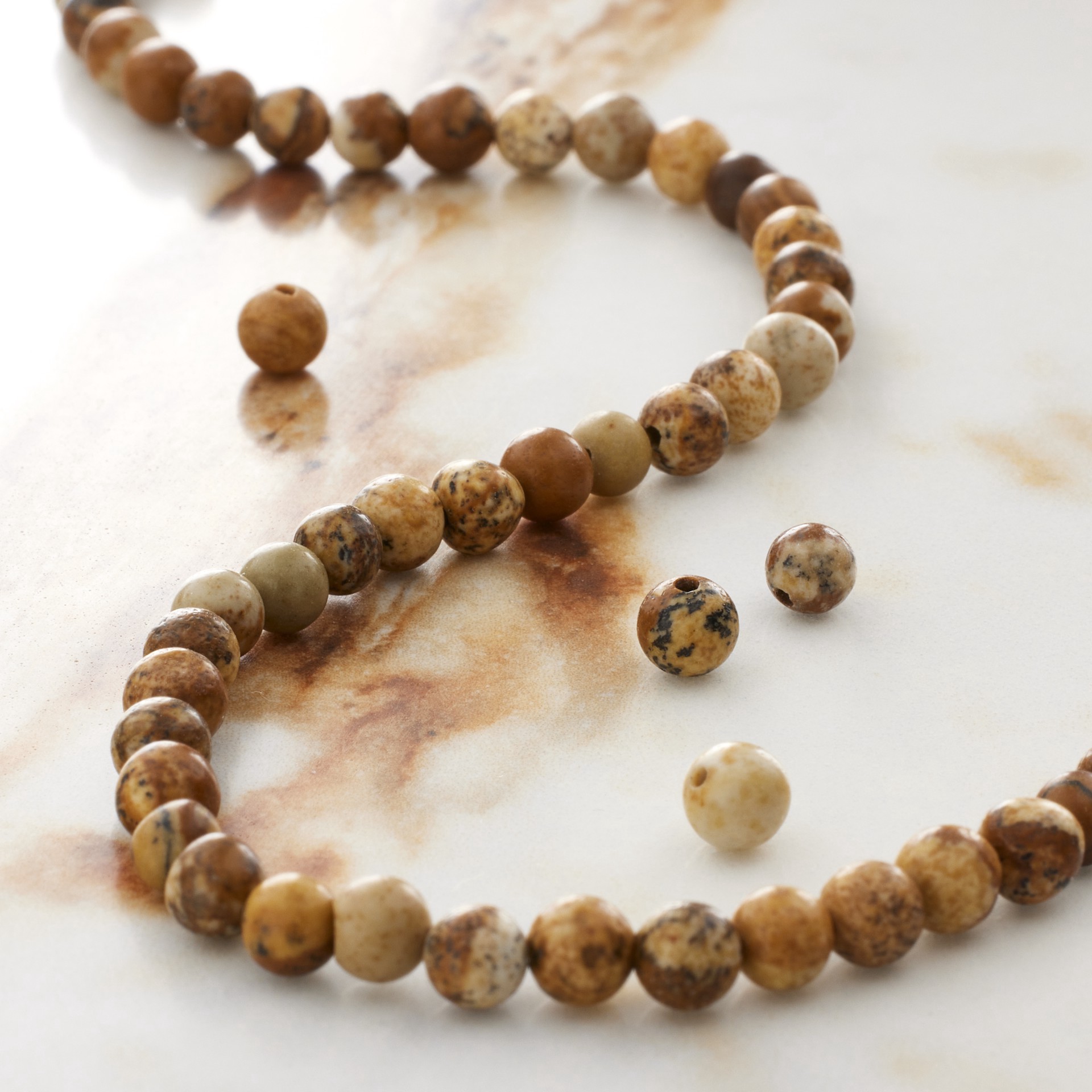 slide 2 of 3, Brown Picture Jasper Round Beads By Bead Landing, 4 mm