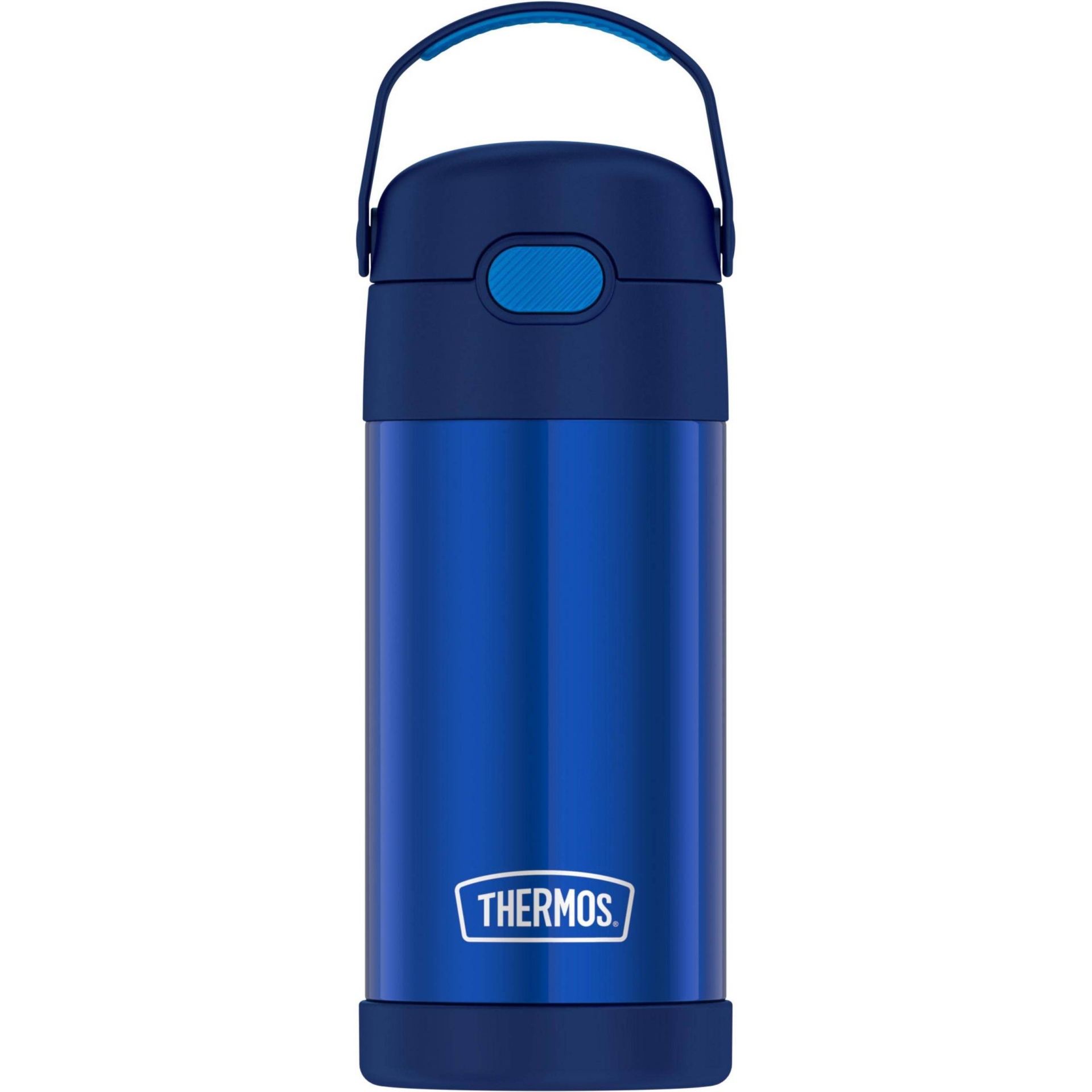 slide 1 of 1, Thermos FUNtainer Stainless Steel Water Bottle with Straw, Navy, 12 oz