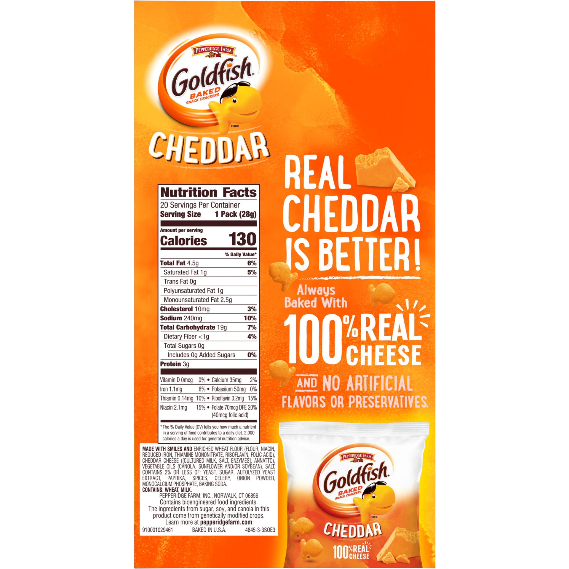 slide 8 of 9, Pepperidge Farm Goldfish Cheddar Cheese Crackers, 1 oz On-the-Go Snack Packs, 20 Count Box, 20 oz