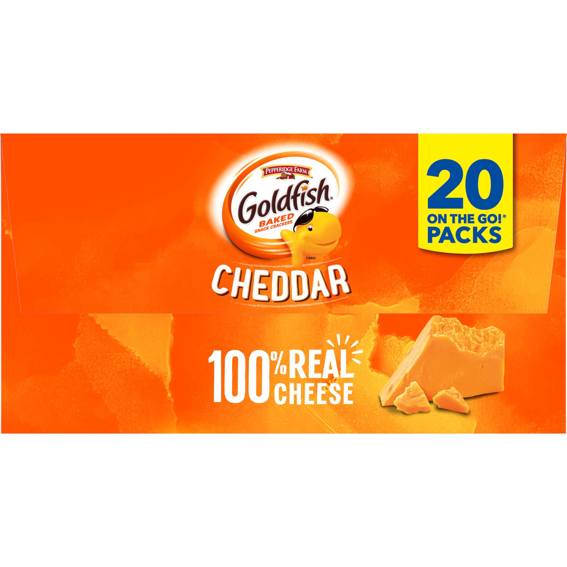 slide 5 of 9, Pepperidge Farm Goldfish Cheddar Cheese Crackers, 1 oz On-the-Go Snack Packs, 20 Count Box, 20 oz