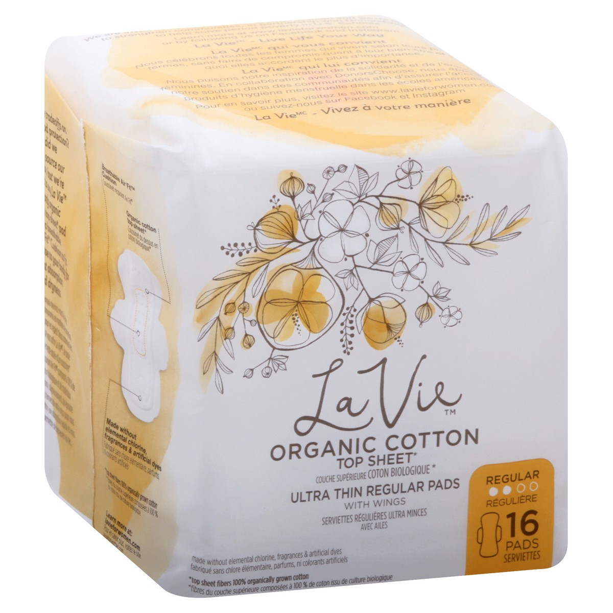 slide 6 of 8, La Vie Organic Cotton Top Sheet Ultra Thin Pads With Wings, 16 ct