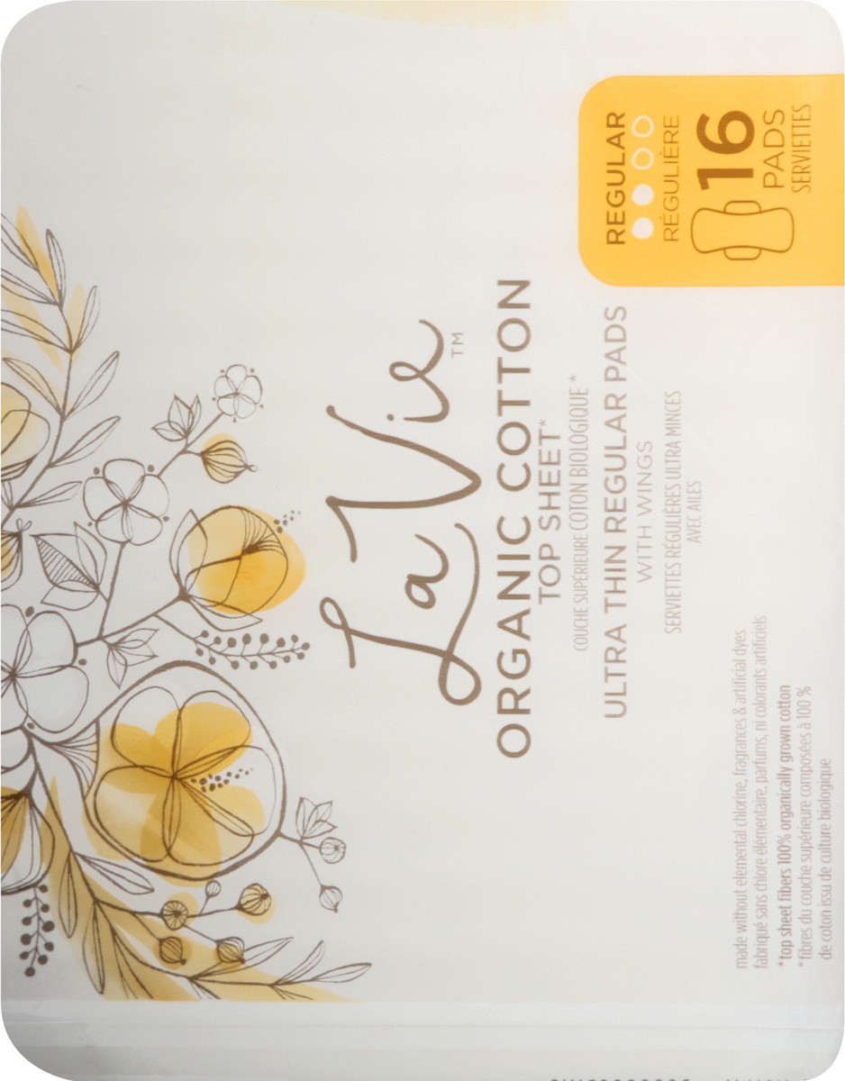 slide 2 of 8, La Vie Organic Cotton Top Sheet Ultra Thin Pads With Wings, 16 ct