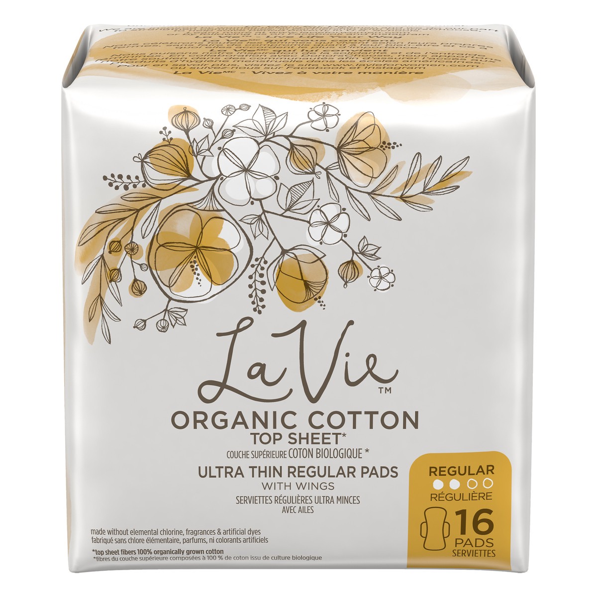 slide 1 of 8, La Vie Organic Cotton Top Sheet Ultra Thin Pads With Wings, 16 ct