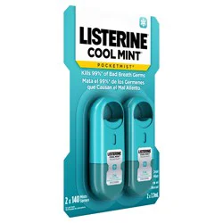 Listerine Cool Mint Pocketmist, Oral Care Mist for Fresh Breath, Non-Aerosol Sugar-Free Bad Breath Refresher Spray to Kill 99% of Bad Breath Germs, Portable, Cool Mint Flavor, 2 x 7.7 mL