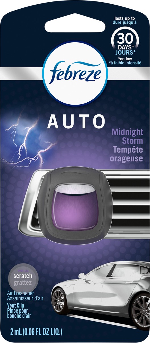 slide 2 of 5, Febreze Car Odor-Eliminating Air Freshener Vent Clip, Midnight Storm, 1 count, 0.06 fl oz