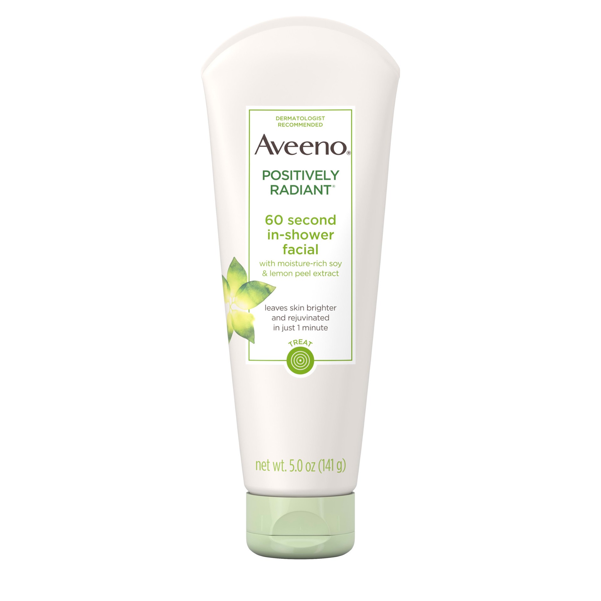 slide 1 of 6, Aveeno Positively Radiant 60 Second In-Shower Facial Cleanser, Brightening Mask With Moisture-Rich Soy, Lemon Peel Extract, Glycolic Acid, and Kaolin Clay, 5 oz, 5 oz