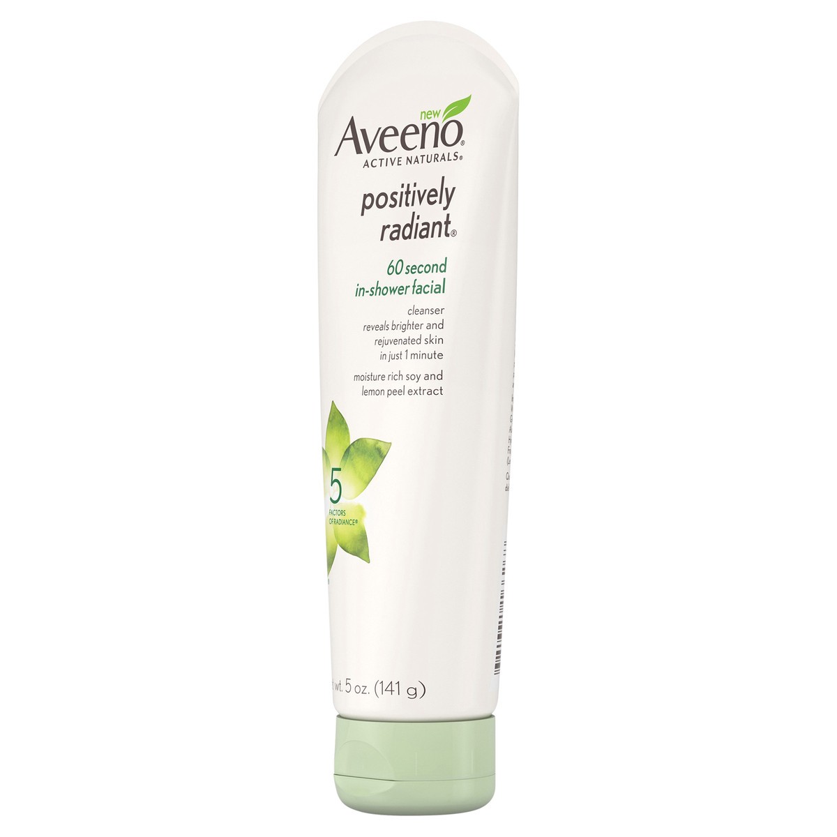 slide 6 of 6, Aveeno Positively Radiant 60 Second In-Shower Facial Cleanser, Brightening Mask With Moisture-Rich Soy, Lemon Peel Extract, Glycolic Acid, and Kaolin Clay, 5 oz, 5 oz