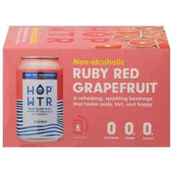 Hop Wtr Non-Alcoholic Ruby Red Grapefruit Sparkling Hop Water - 6 x 12 oz Cans