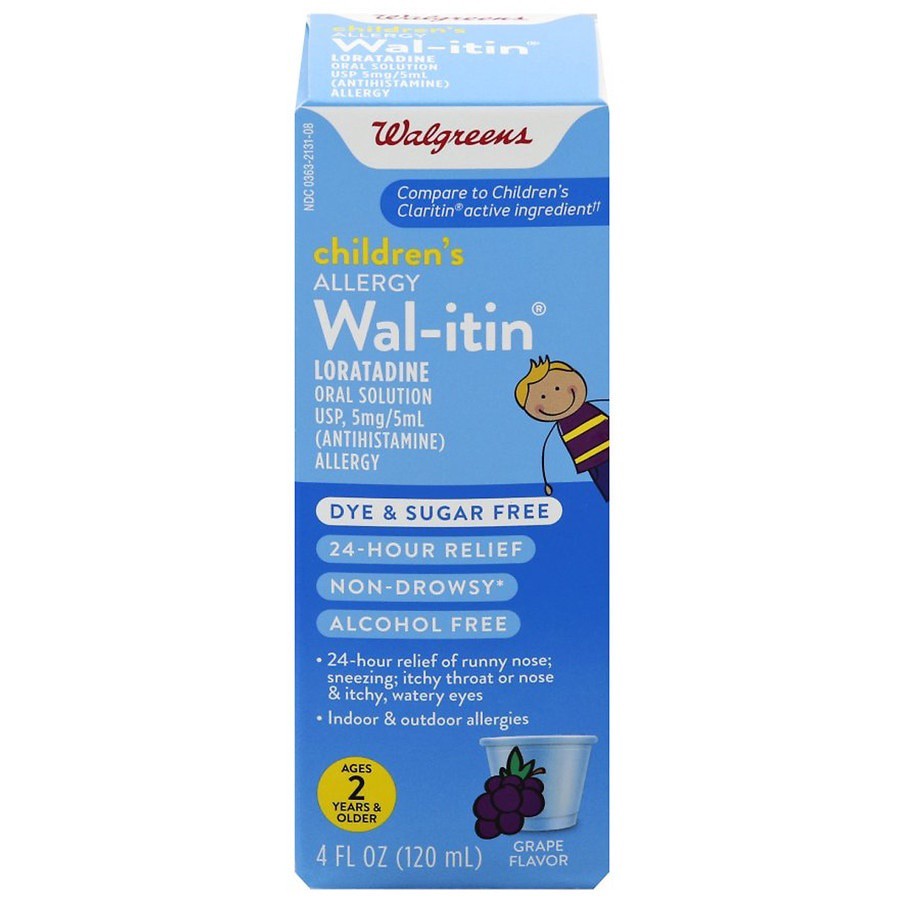 slide 1 of 5, Walgreens Wal-Itin Children's Allergy Grape Flavored Loratadine Oral Solution, 4 fl oz