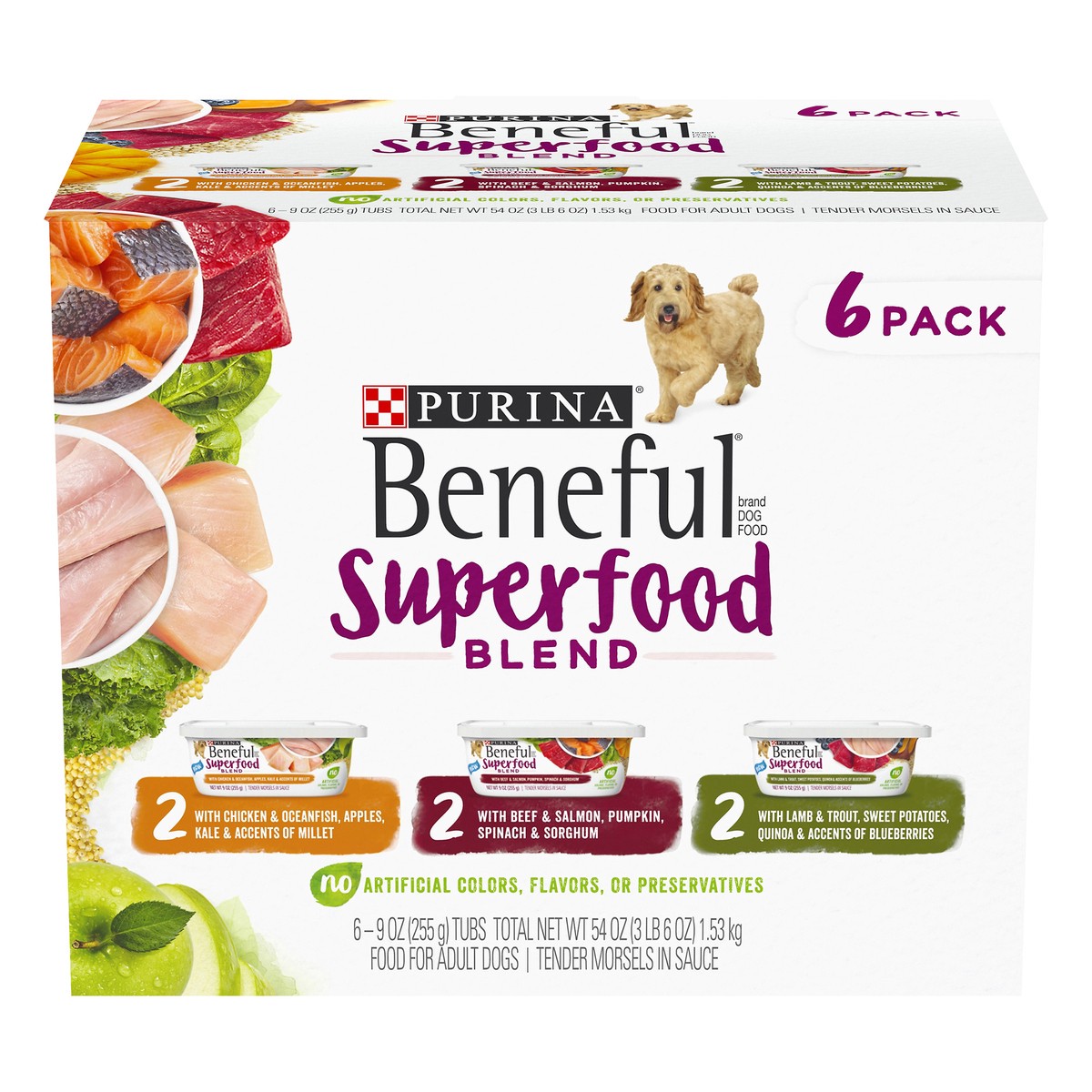 slide 4 of 17, Beneful Purina Beneful Superfood Blend Chicken, Beef & Lamb Recipes Wet Dog Food, 3.38 lb