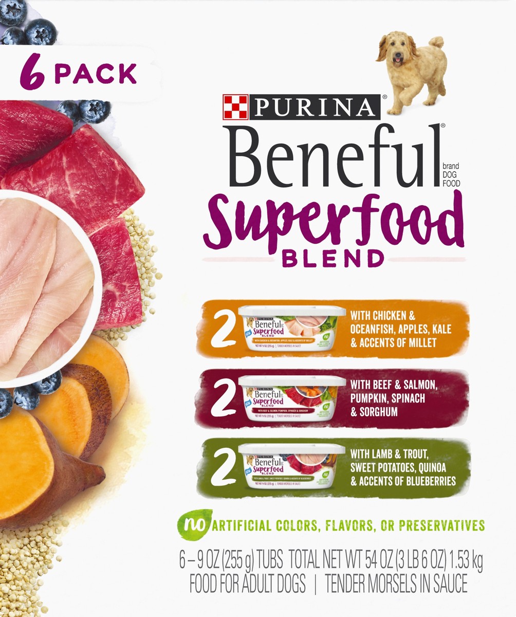 slide 9 of 17, Beneful Purina Beneful Superfood Blend Chicken, Beef & Lamb Recipes Wet Dog Food, 3.38 lb