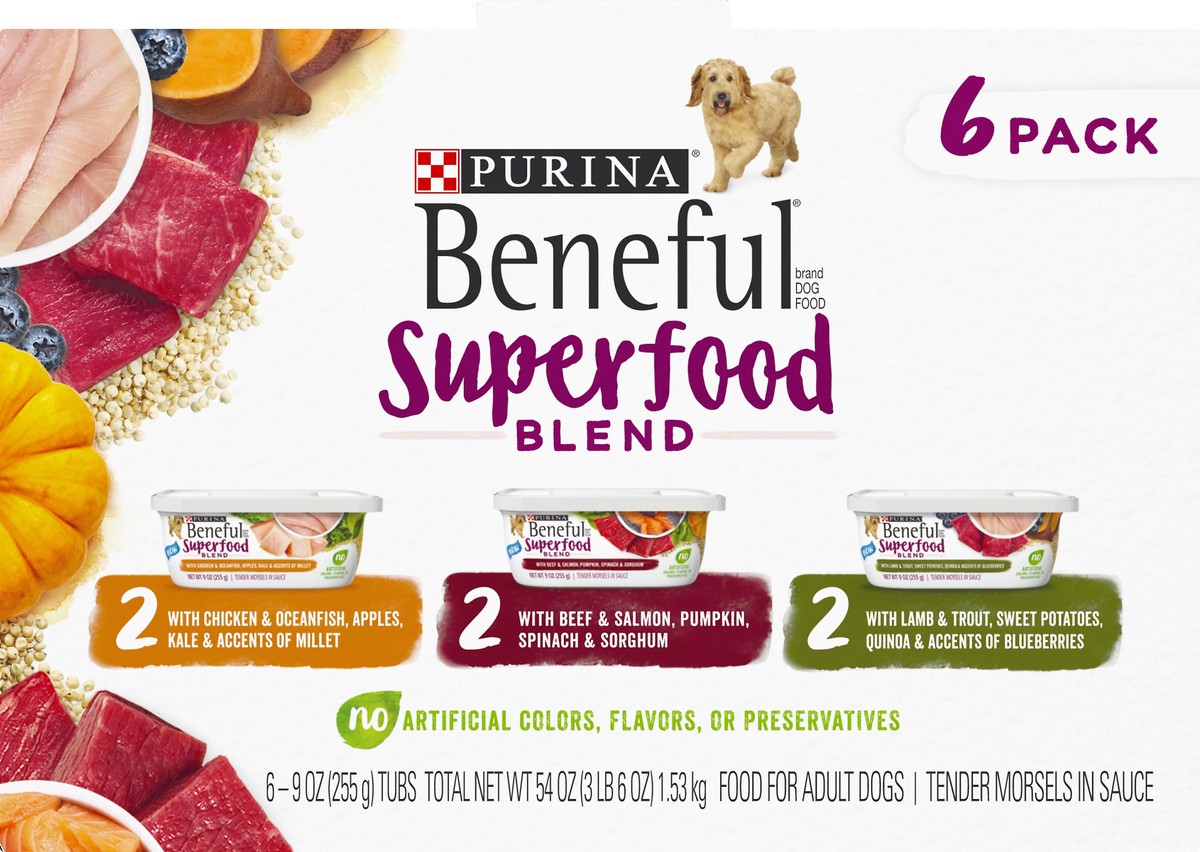 slide 10 of 17, Beneful Purina Beneful Superfood Blend Chicken, Beef & Lamb Recipes Wet Dog Food, 3.38 lb