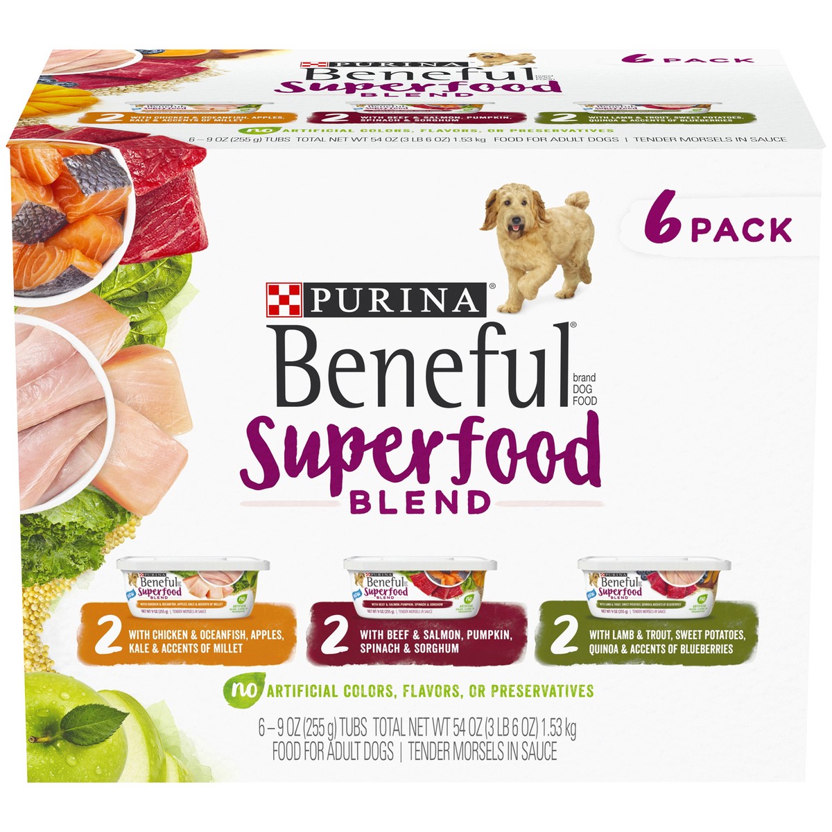 slide 1 of 17, Beneful Purina Beneful Superfood Blend Chicken, Beef & Lamb Recipes Wet Dog Food, 3.38 lb