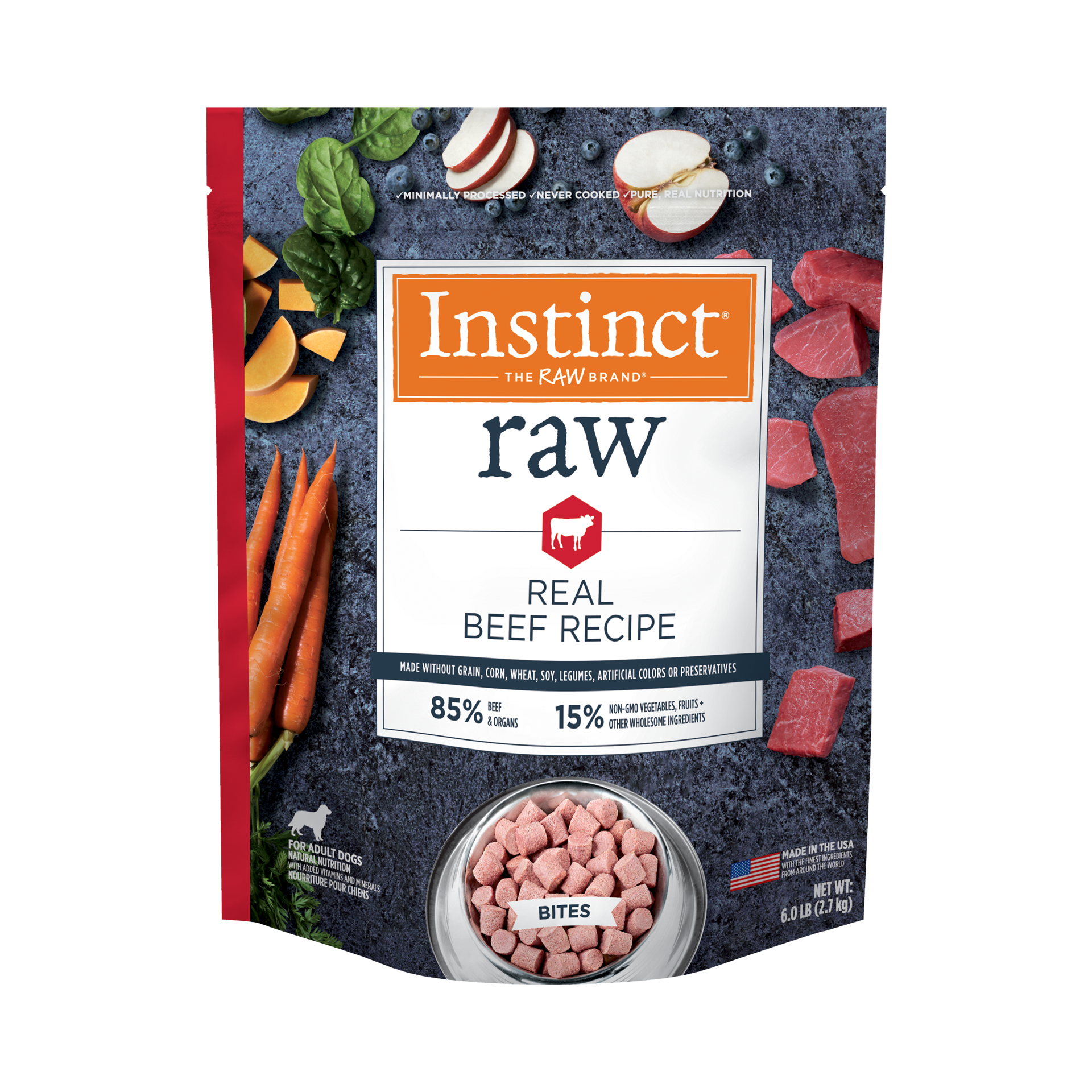 slide 1 of 2, Instinct Raw Frozen Beef Bites Dog Food, 6 lb. Bag, 6 lb