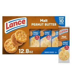 Lance Malt with Peanut Butter Sandwich Crackers, 10 Individually Wrapped Packs, 6 Sandwiches Each