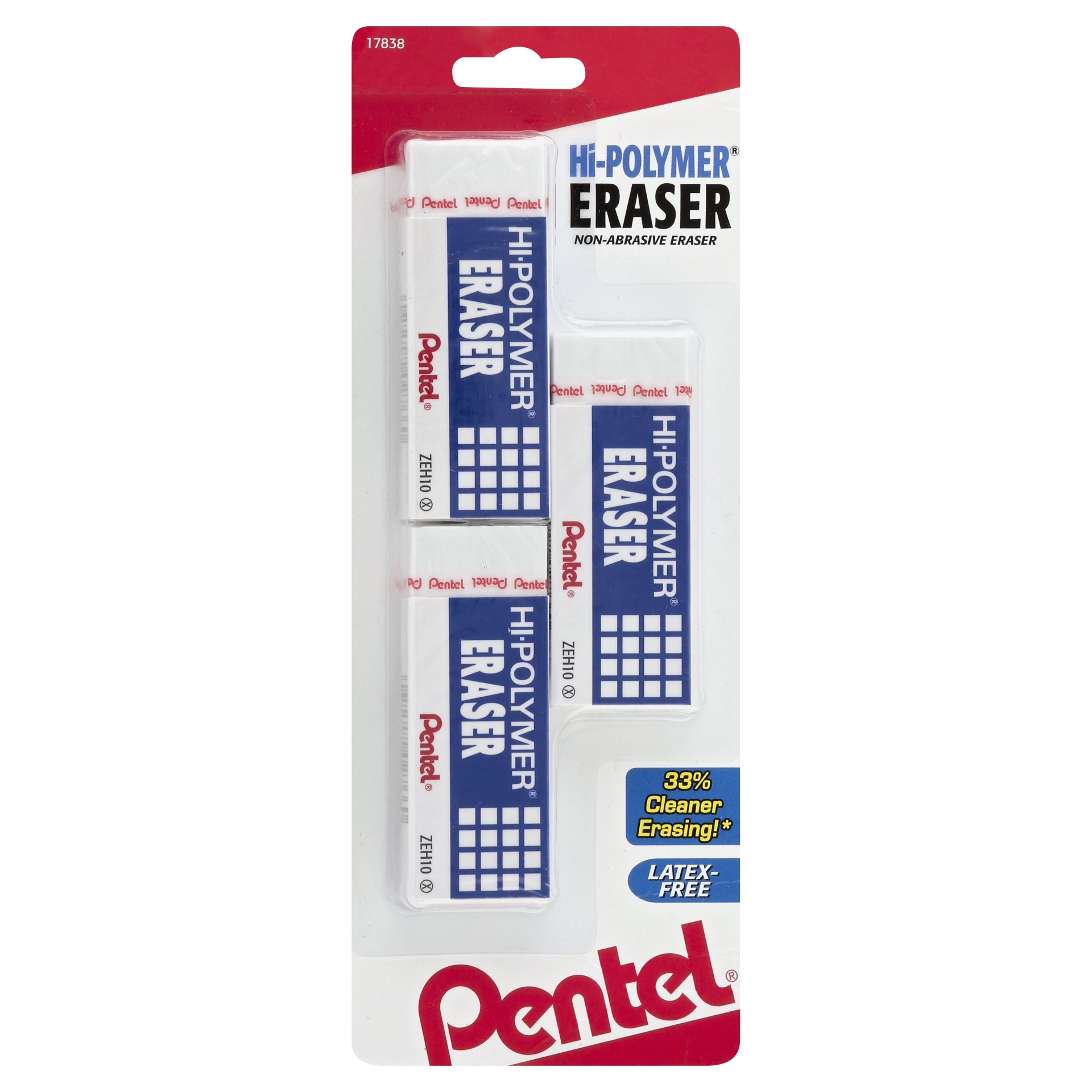 slide 1 of 1, Pentel Hi-Polymer Erasers, 3 ct