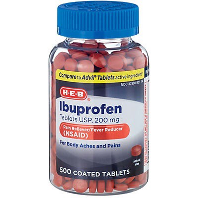 slide 1 of 1, H-E-B Ibuprofen 200 mg Tablets Clear Bottle, 500 ct