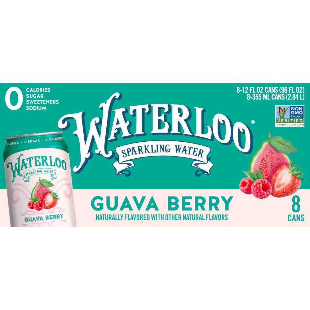 slide 2 of 4, Waterloo Guava Berry Sparkling Water - 8pk / 12 fl oz Cans, 8 ct; 12 fl oz