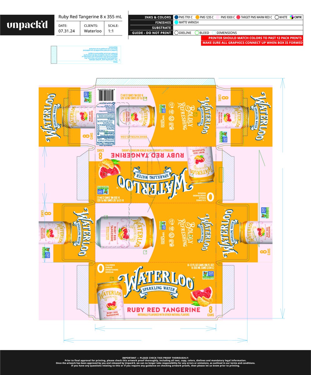 slide 3 of 8, Waterloo Ruby Red Tangerine Sparkling Water - 8pk / 12 fl oz Cans, 8 ct