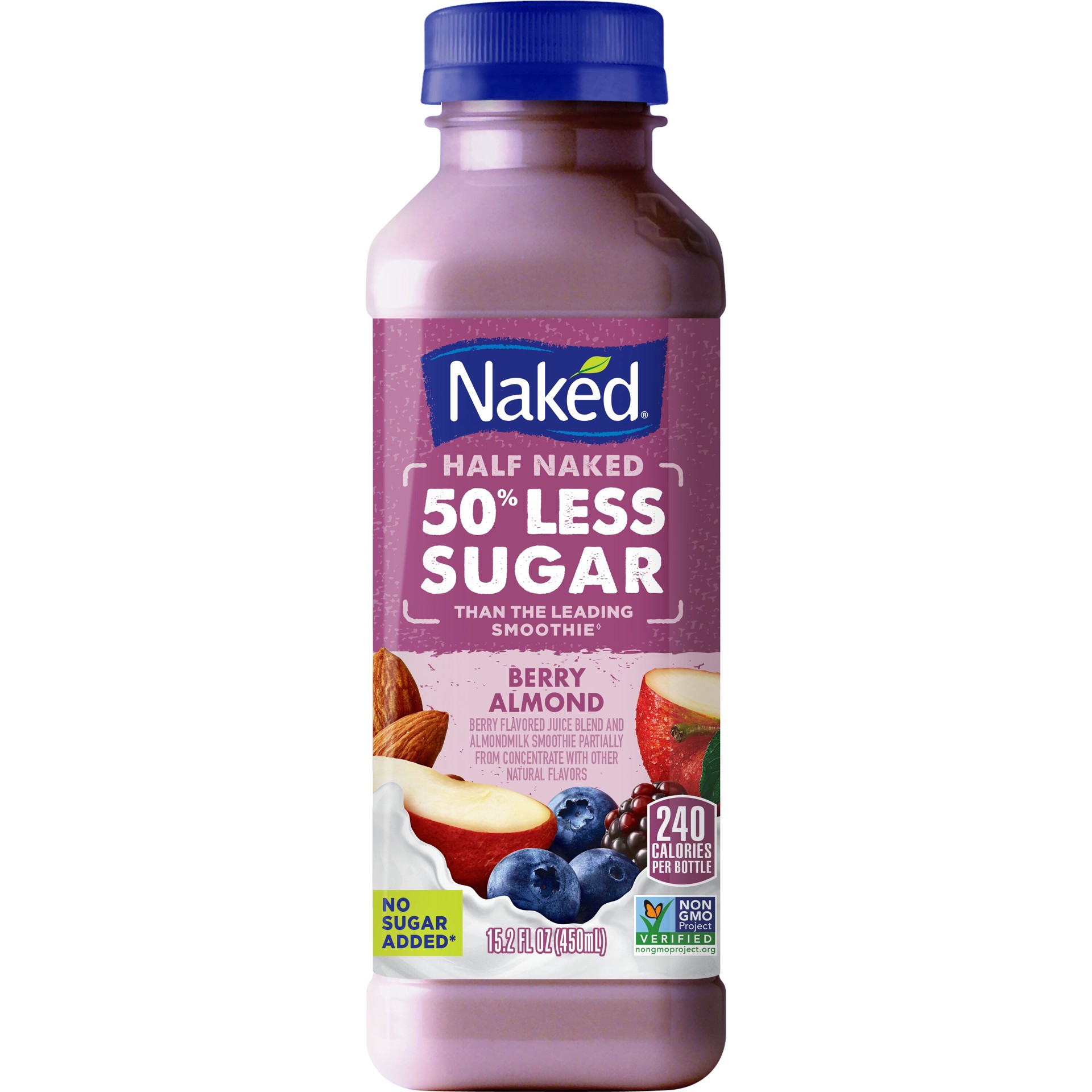 slide 1 of 1, Naked Half Naked Flavored Juice Blend Berry Almond 15.2 Fl Oz Bottle, 15.2 oz