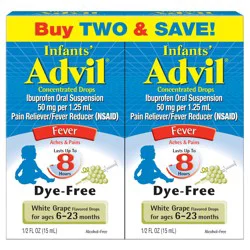 Infants'' Advil Pain Reliever and Baby Fever Reducer, Liquid Dye Free Infant Ibuprofen for Pain Relief, White Grape - 0.5 Fl Oz (2 Pack)