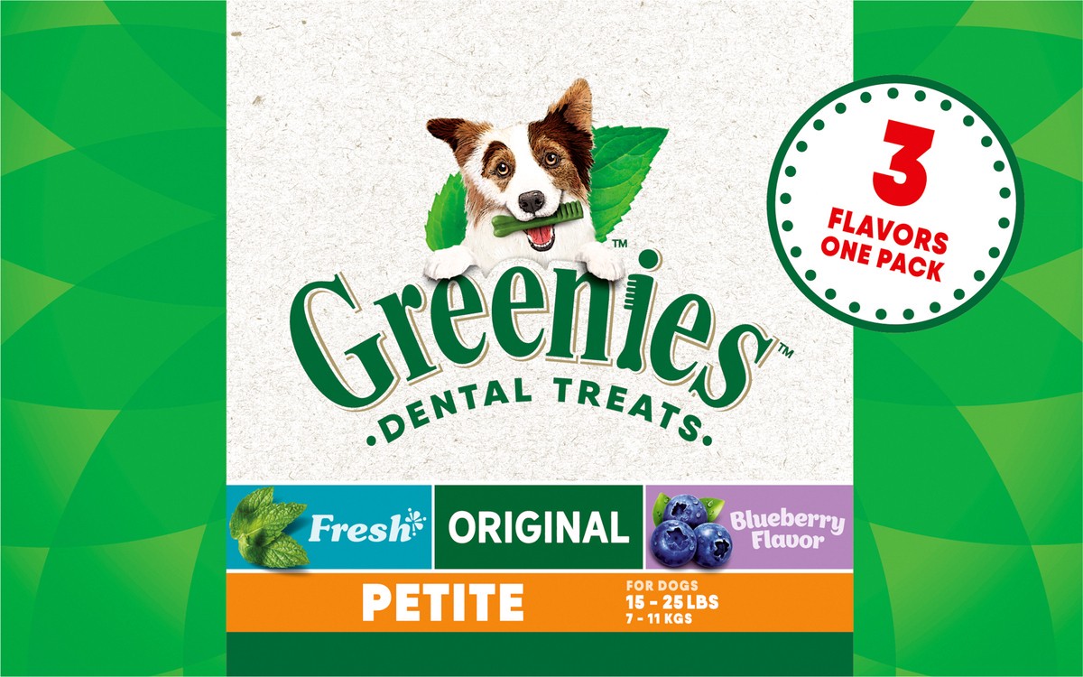 slide 9 of 9, Greenies 15-25 lbs (7-11 kgs) Petite Dental Daily Dog Treats Variety Pack 3 Pouches, 36 oz