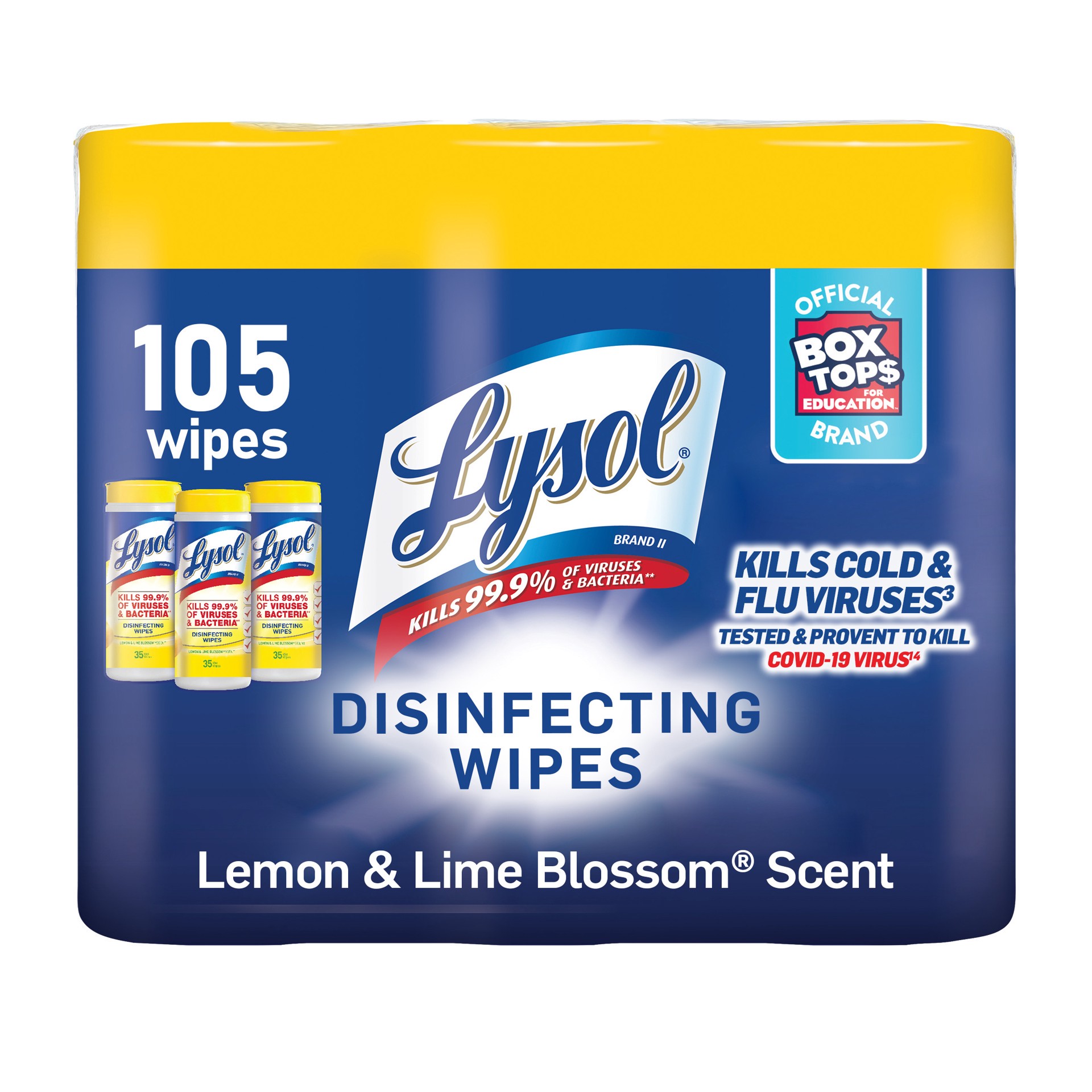 slide 1 of 1, Lysol Disinfectant Wipes, Multi-Surface Antibacterial Cleaning Wipes, For Disinfecting and Cleaning, Lemon and Lime Blossom, 105 Count (Pack of 3), 105 ct