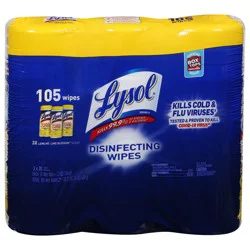 Lysol Disinfectant Wipes, Multi-Surface Antibacterial Cleaning Wipes, For Disinfecting and Cleaning, Lemon and Lime Blossom, 105 Count (Pack of 3)