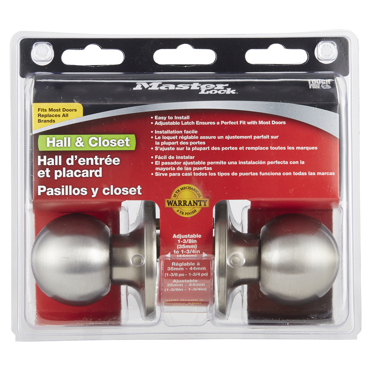 slide 1 of 1, Master Lock Satin Nickel Ball Passage Door Knob BAO0415, 1 ct