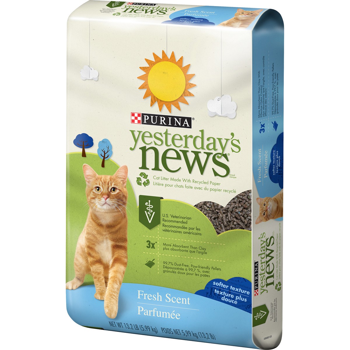 slide 2 of 9, Purina Yesterday's News Non Clumping Paper Cat Litter, Fresh Scent Low Tracking Cat Litter, 13.20 lb