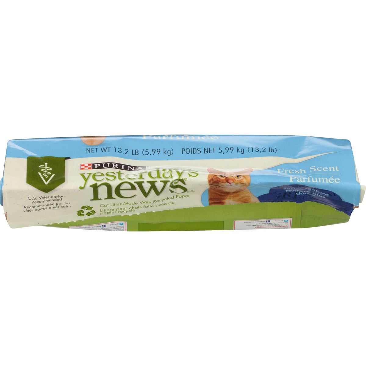 slide 8 of 9, Purina Yesterday's News Non Clumping Paper Cat Litter, Fresh Scent Low Tracking Cat Litter, 13.20 lb