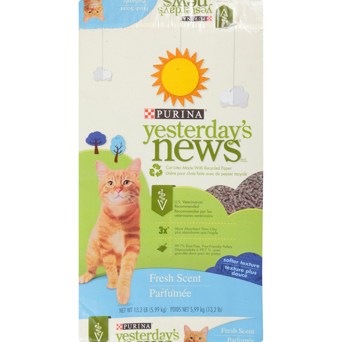 slide 5 of 9, Purina Yesterday's News Non Clumping Paper Cat Litter, Fresh Scent Low Tracking Cat Litter, 13.20 lb