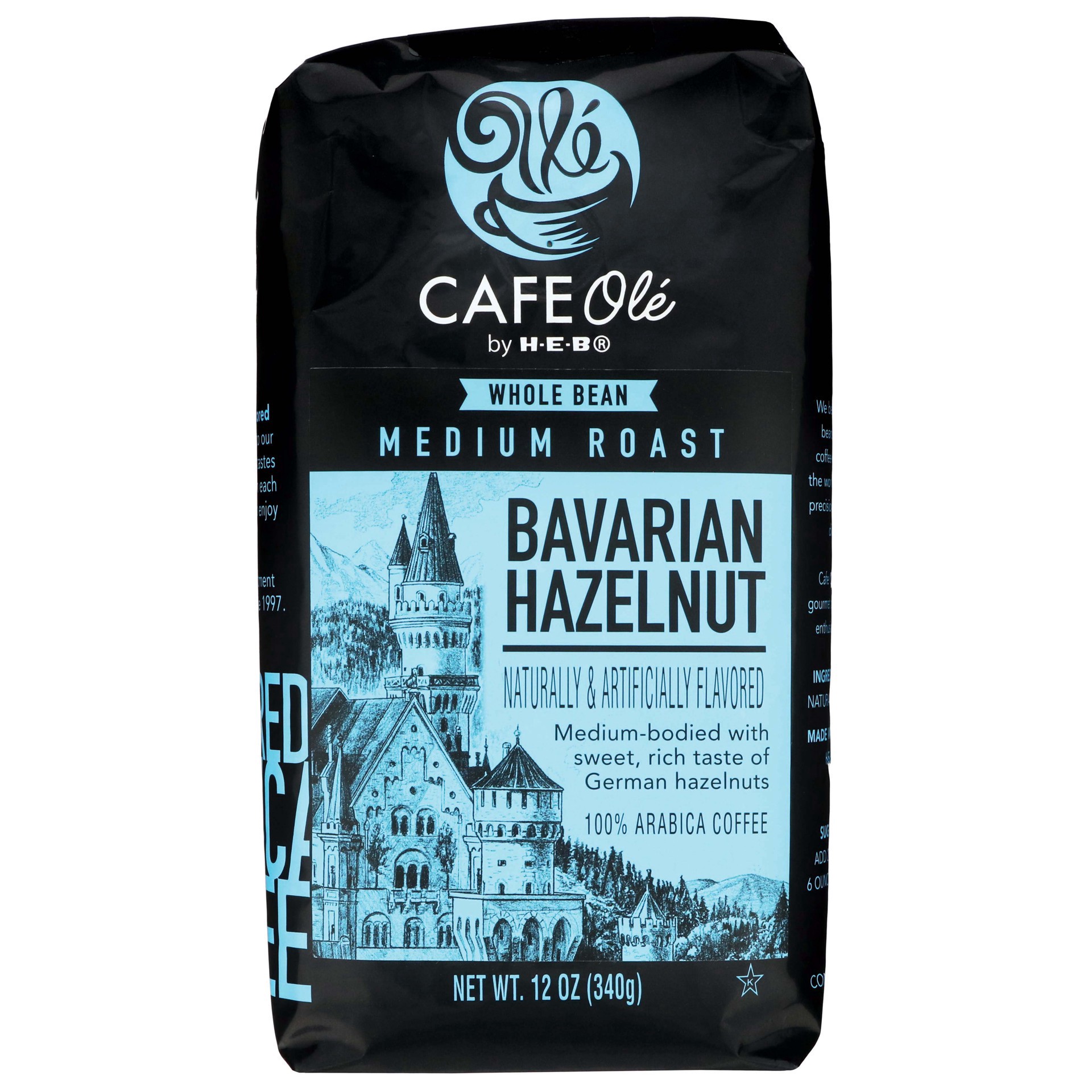 slide 1 of 1, H-E-B Cafe Ole Whole Bean Bavarian Hazelnut Medium Roast Coffee - 12 oz, 12 oz