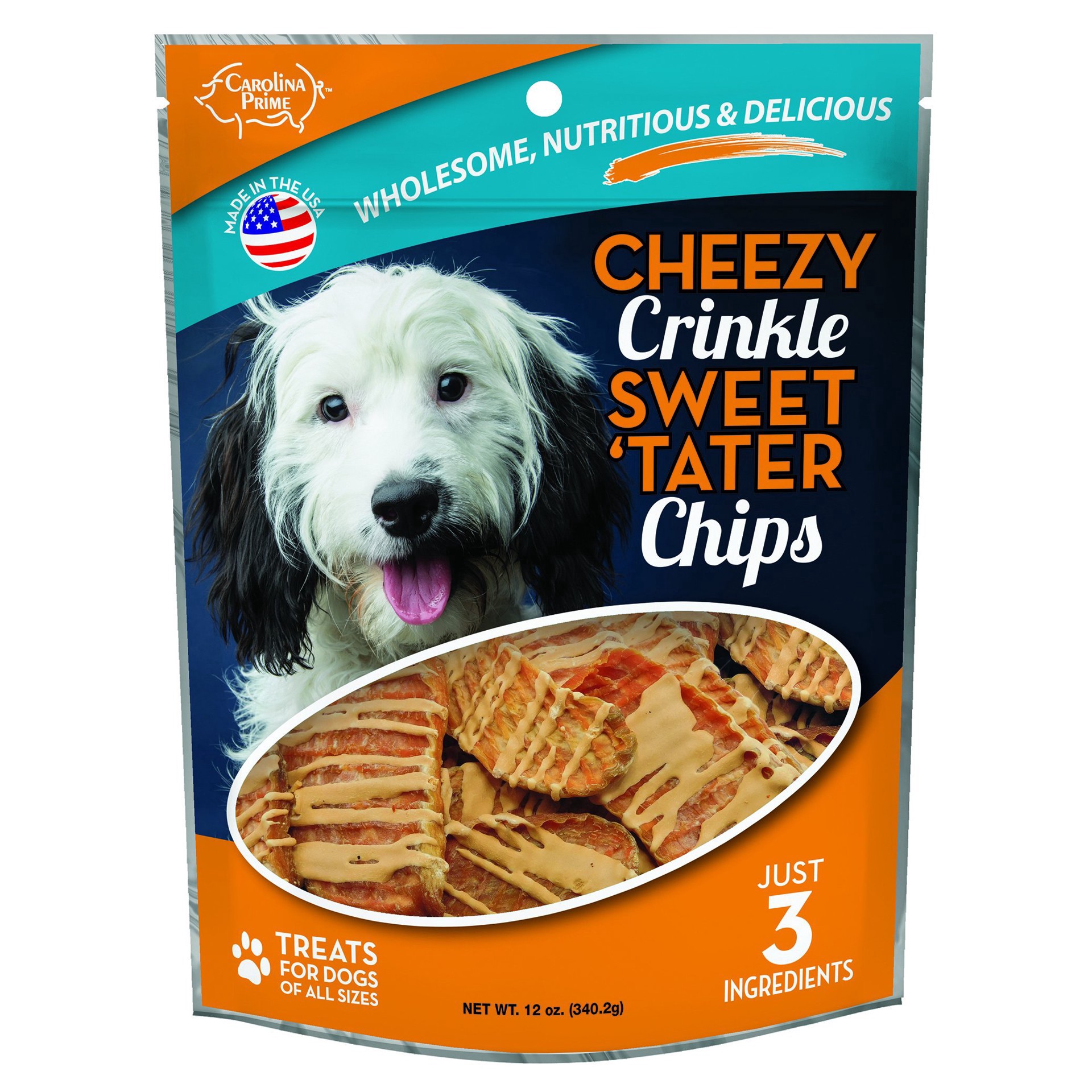 slide 1 of 1, Carolina Prime Cheezy Crinkle Sweet 'Tater Chips Dog Treats, 12 oz