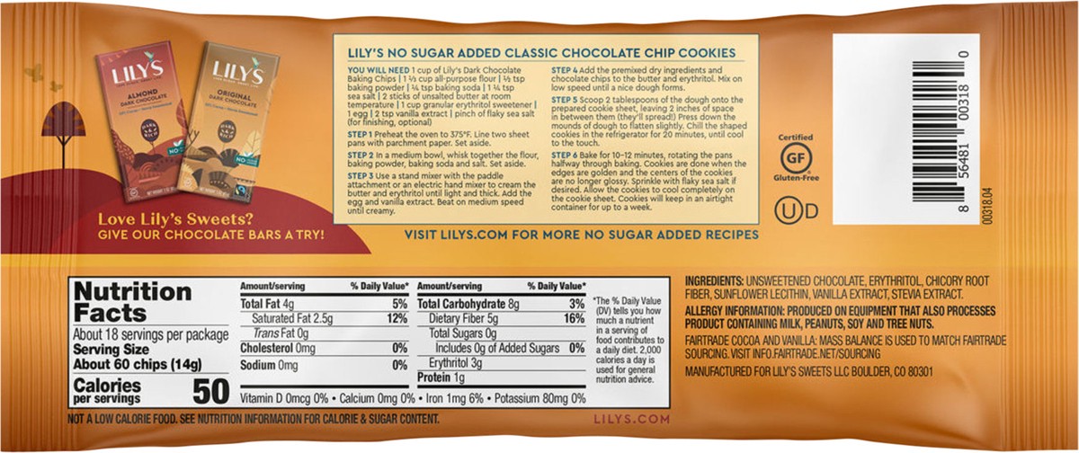 slide 3 of 3, Lily's Dark Chocolate Style No Sugar Added, Baking Chips Bag, 9 oz, 9 oz