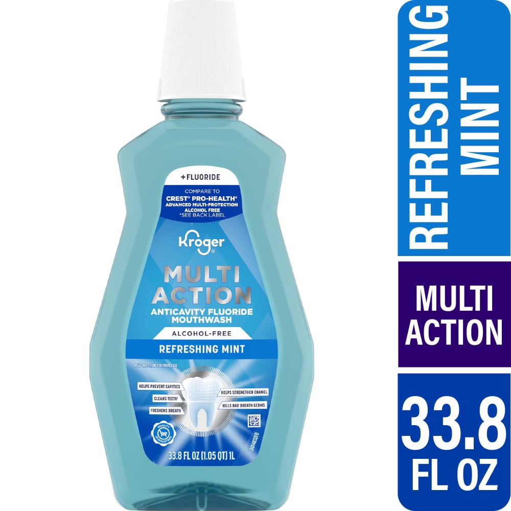slide 2 of 5, Kroger Refreshing Mint Alcohol-Free Fluoride Mouthwash, 33.8 fl oz