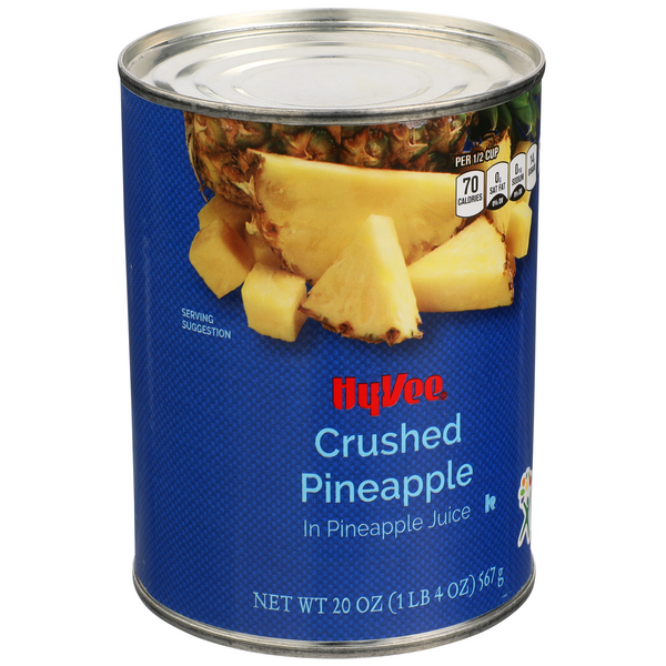 slide 1 of 1, Hy-vee Crushed Pineapple In Pineapple Juice, 20 oz