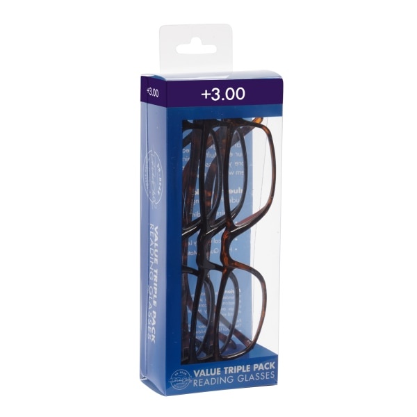 slide 1 of 2, ICU Eyewear Rectangular Reading Glasses Set, Plastic, +3.00, Pack Of 3, 3 ct