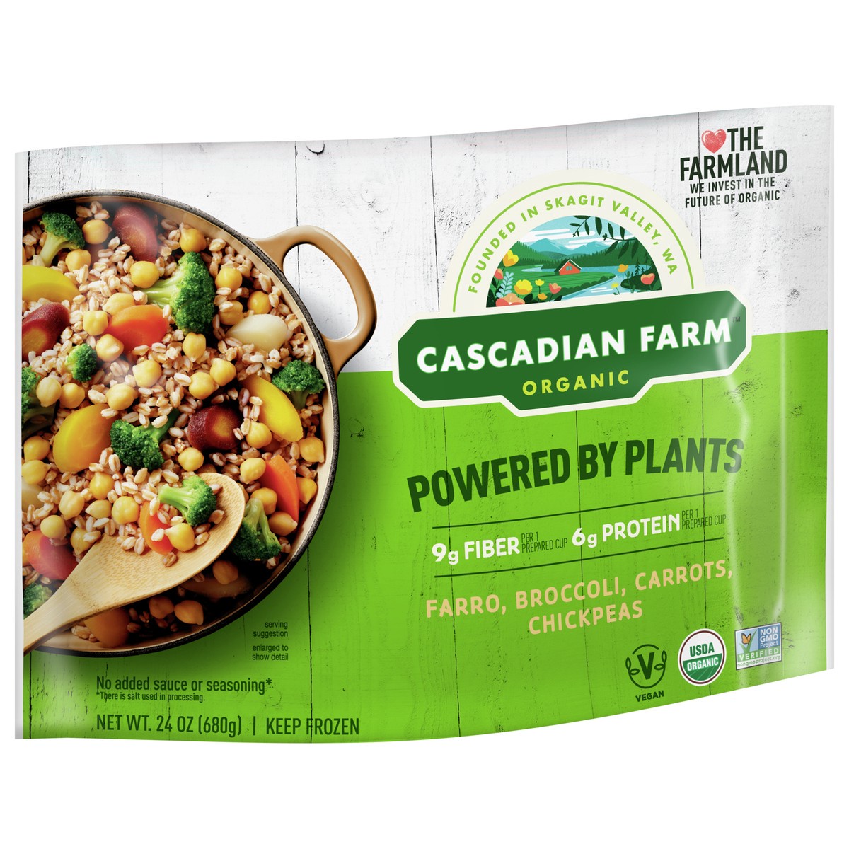 slide 2 of 9, Cascadian Farm Organic Powered By Plants Frozen Vegetables – Farro, Broccoli, Carrots, Chickpeas, 24 oz., 24 oz