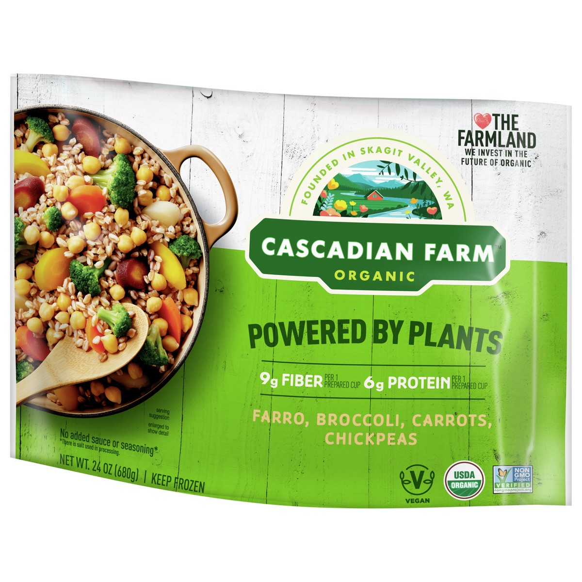slide 3 of 9, Cascadian Farm Organic Powered By Plants Frozen Vegetables – Farro, Broccoli, Carrots, Chickpeas, 24 oz., 24 oz