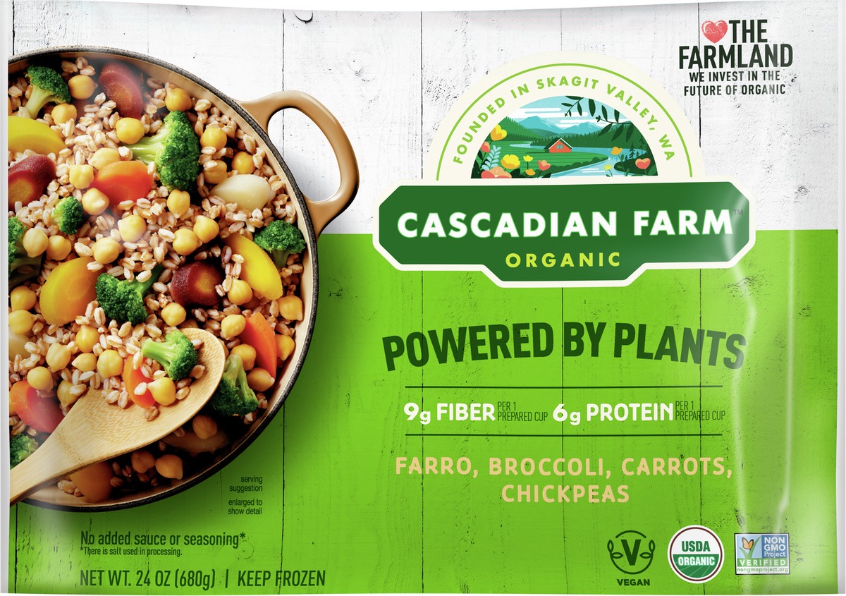 slide 8 of 9, Cascadian Farm Organic Powered By Plants Frozen Vegetables – Farro, Broccoli, Carrots, Chickpeas, 24 oz., 24 oz