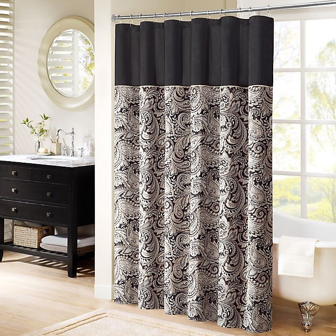 slide 1 of 4, Madison Park Aubrey Jacquard Shower Curtain Black, 72 in x 72 in