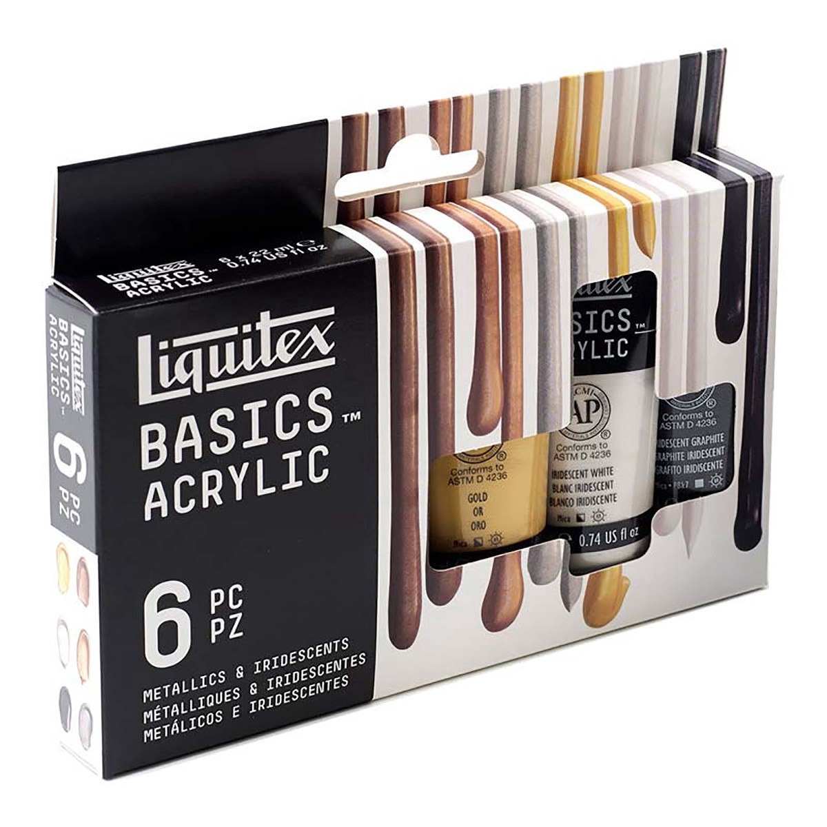 slide 3 of 6, Liquitex Basics Metallic & Iridescent 6 Color Acrylic Paint Set, 22 ml
