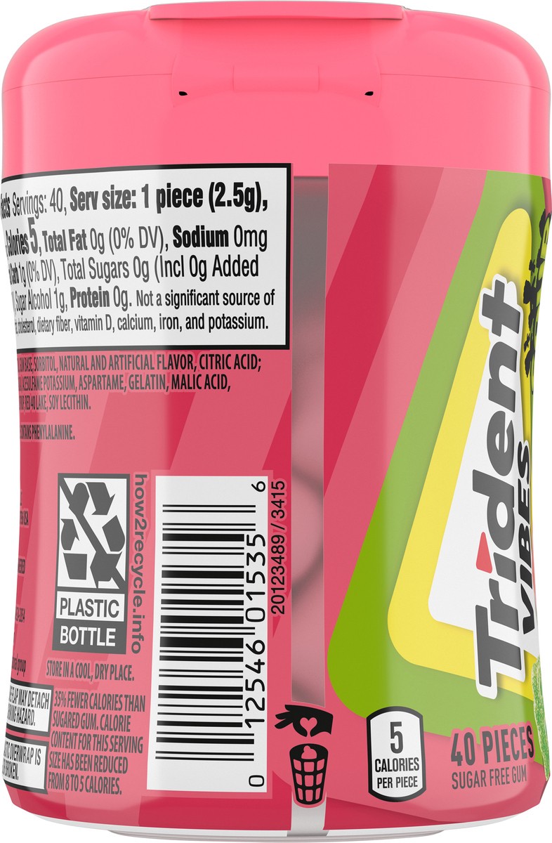 slide 8 of 9, Trident Vibes SOUR PATCH KIDS Watermelon Sugar Free Gum, 40 Piece Bottle, 3.25 oz