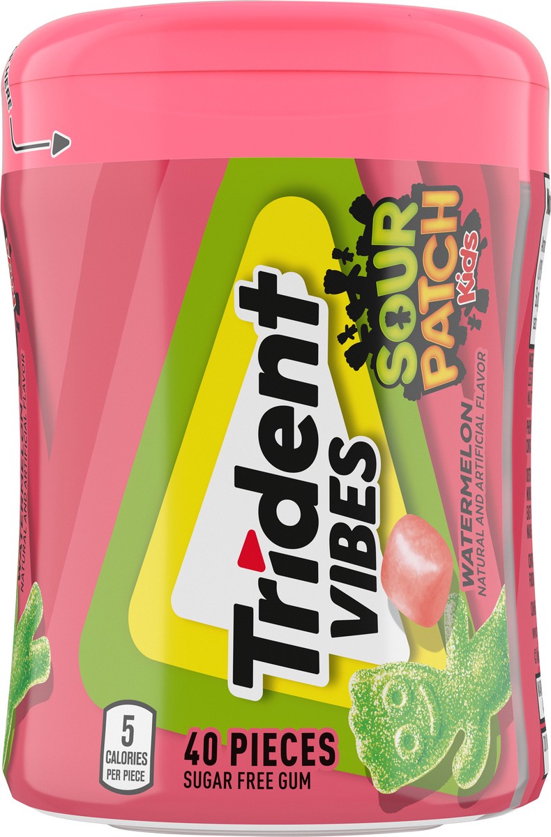 slide 4 of 9, Trident Vibes SOUR PATCH KIDS Watermelon Sugar Free Gum, 40 Piece Bottle, 3.25 oz