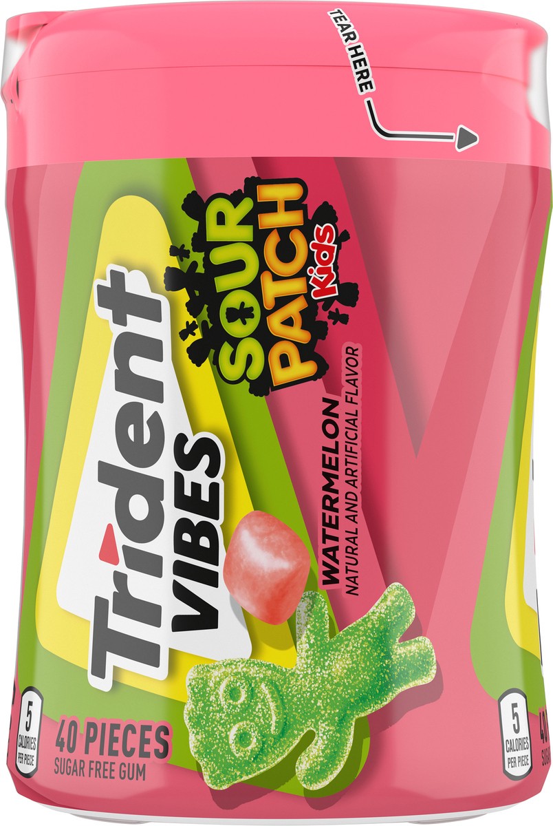 slide 6 of 9, Trident Vibes SOUR PATCH KIDS Watermelon Sugar Free Gum, 40 Piece Bottle, 3.25 oz