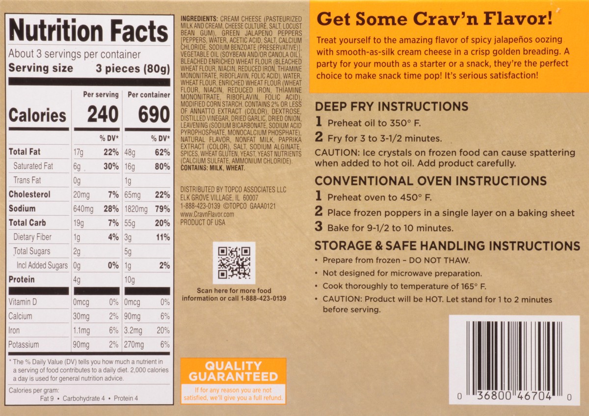 slide 6 of 9, Crav'n Flavor Cream Cheese Stuffed Jalapeno Poppers 8 Oz, 8 oz