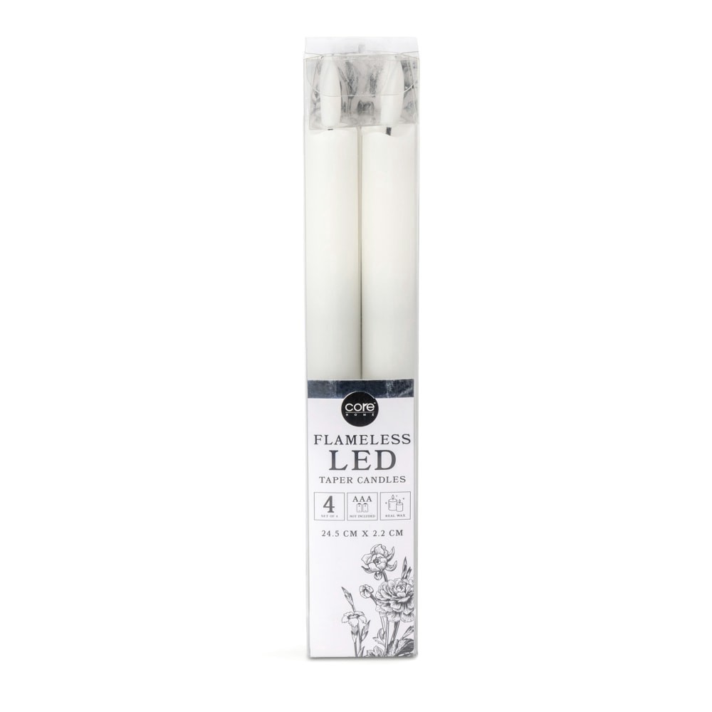 slide 2 of 2, Core LED Wavy Taper Wax Candle Whie, 4 ct