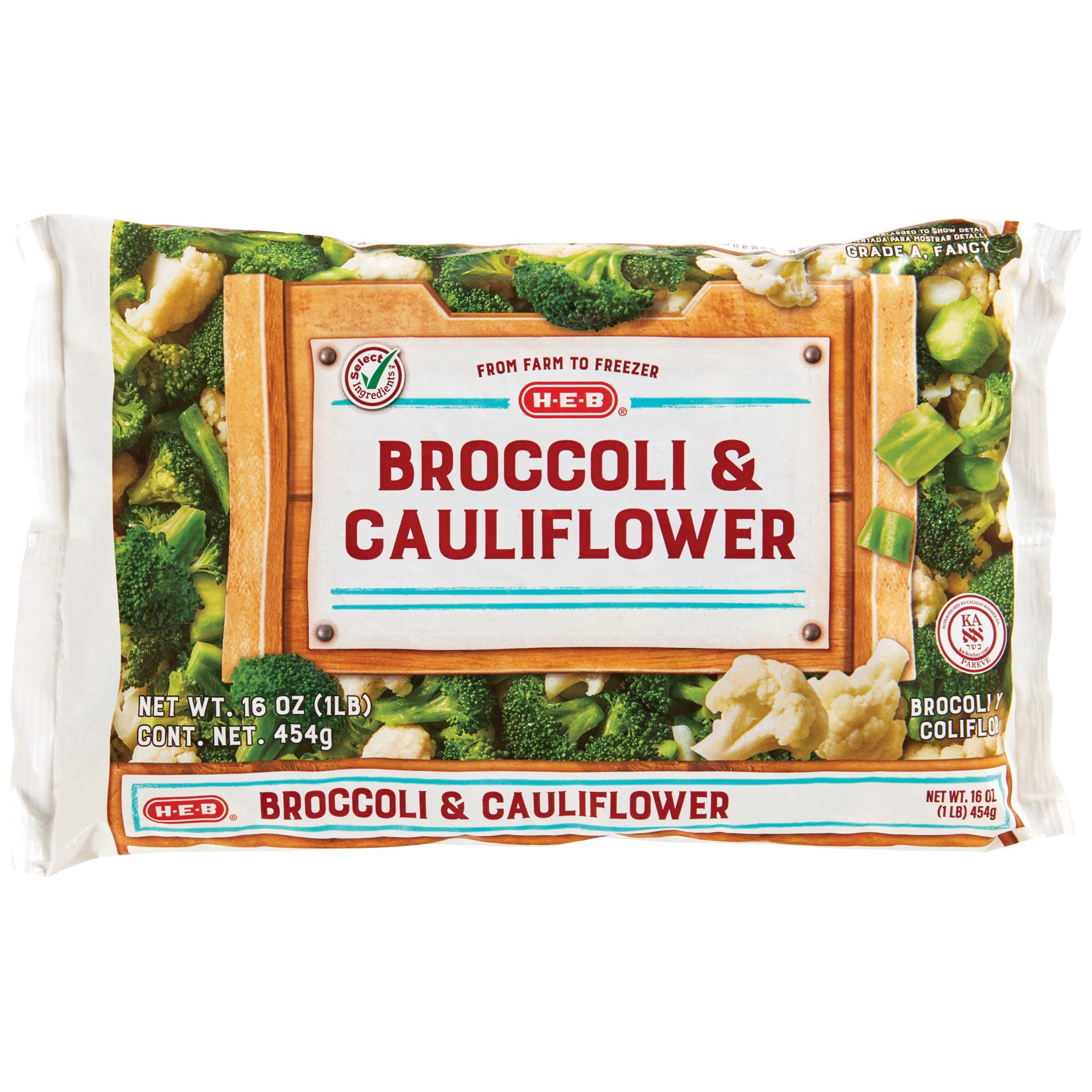 slide 1 of 1, H-E-B Broccoli and Cauliflower, 16 oz