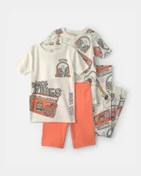 Carters Boys 'Dance Vibes' 100% Cotton 4-Piece Pajama Set - Ivory/Orange Ivory/Orange 8